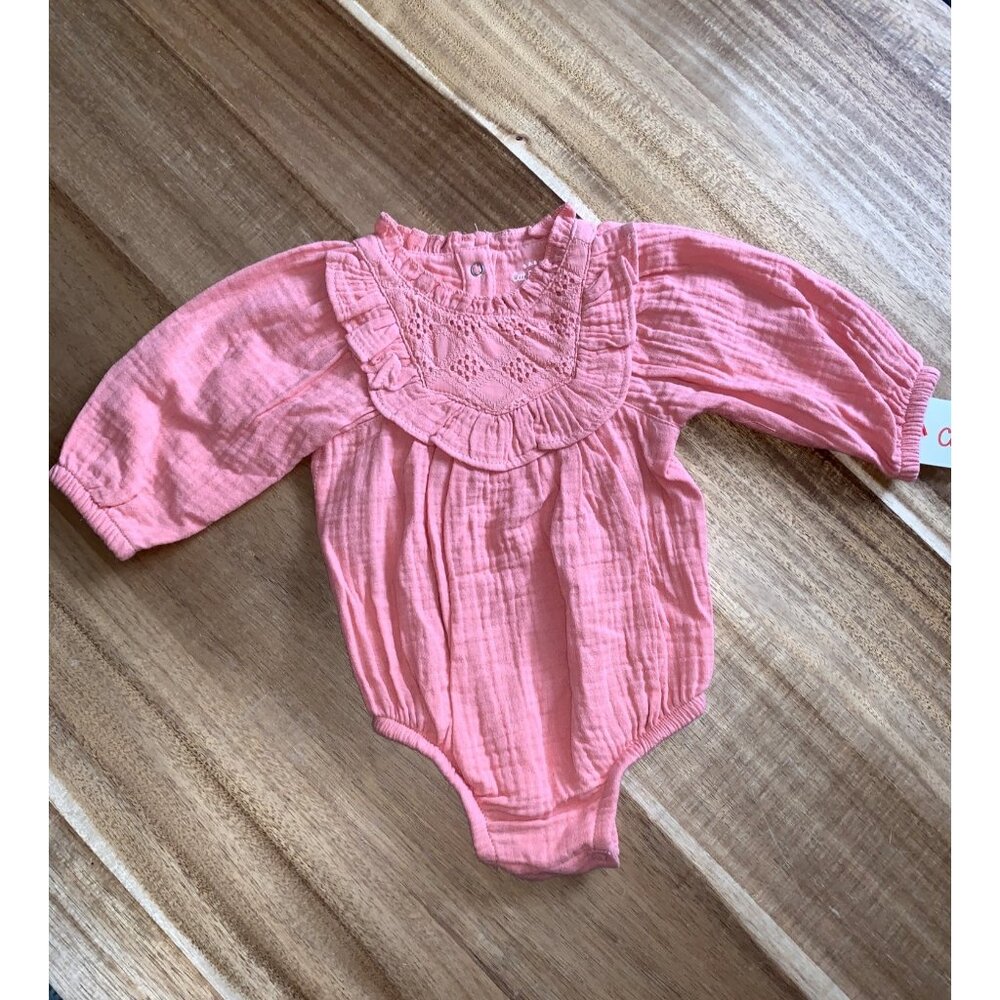 Cat & Jack Baby Girls Dusty Coral Long-Sleeve Bodysuit Romper Size NB - Picture 1 of 10
